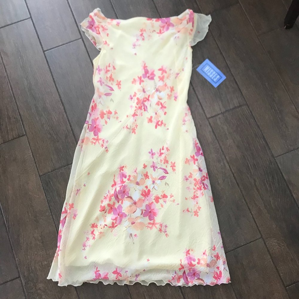 Spring Yellow Floral Dress New with Tags sz 9/10 Kentucky Derby Chiffon